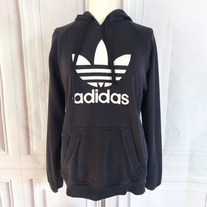 Adidas Drawstring Black White Logo Long Sleeved Hoodie Sweatshirt